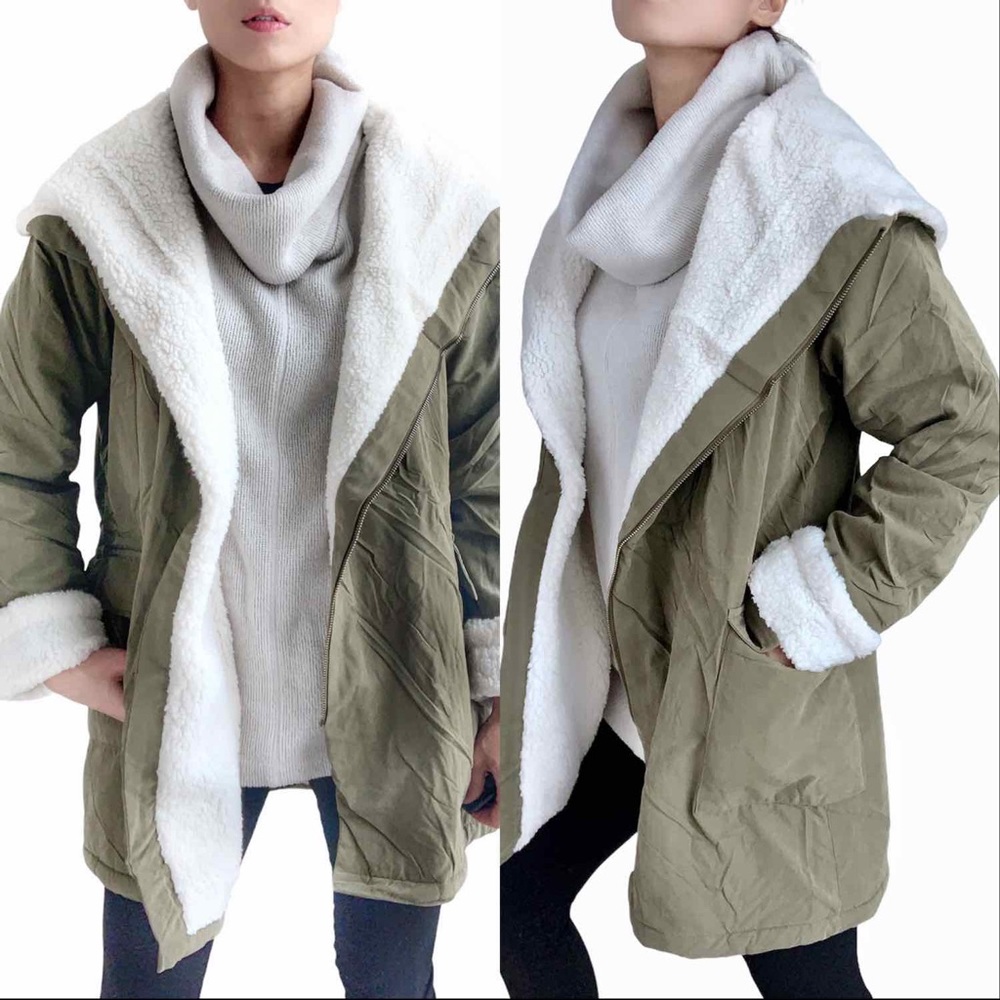 MILITARY FAUX FUR PARKA JACKET - OLIVE - Picture 10 of 16